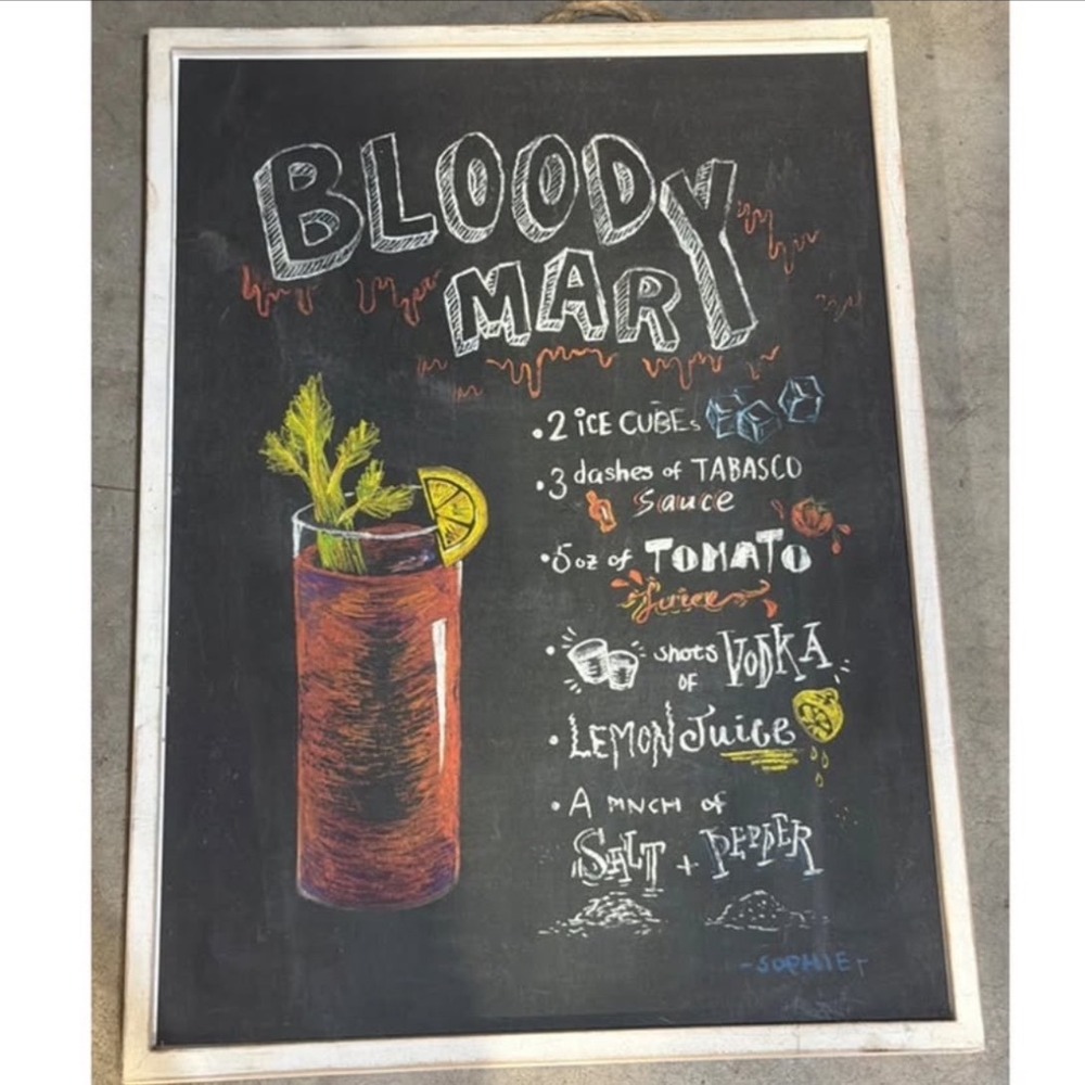 Bloody Mary Recipe Chalkboard Framed Wood Wall Art Decor 14x19